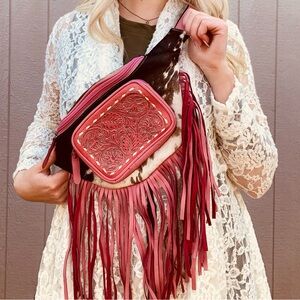 Pink Tooled Leather Cowhide Bum Bag